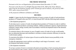 Decision No. 1139/QD-TTg approving development planning of reserve system