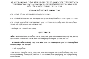 Quyết định 44/2009/QĐ-UBND chính sách hỗ trợ cán bộ công viên chức đi học Kon Tum