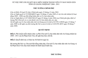 Quyết định 1167/QĐ-TTg phê chuẩn kết quả miễn nhiệm thành viên Ủy ban nhân dân tỉnh An Giang nhiệm kỳ 2004-2011