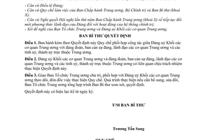 Quyết định 253-QĐ/TW Quy chế phối hợp công tác giữa Đảng uỷ