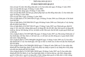 Quyết định 22/2009/QĐ-UBND trình tự, thủ tục cơ chế một cửa liên thông giải quyết hồ sơ hành chính nhà, đất quận 9