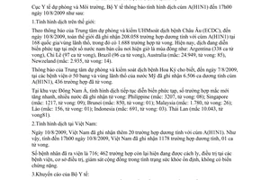 Thông báo 1465/TB-DPMT tình hình dịch cúm A H1N1