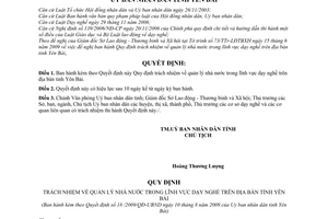 Quyết định 18/2009/QĐ-UBND  trách nhiệm quản lý nhà nước trong lĩnh vực dạy nghề trên địa bàn tỉnh Yên Bái