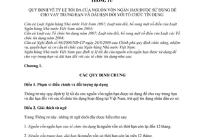 Thông tư 15/2009/TT-NHNN tỷ lệ tối đa nguồn vốn ngắn hạn sử dụng cho vay trung hạn dài hạn tổ chức tín dụng