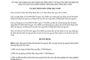 Quyết định 1532/QĐ-UBND năm 2009 giá tối thiểu tính thuế tài nguyên thiên nhiên Trà Vinh