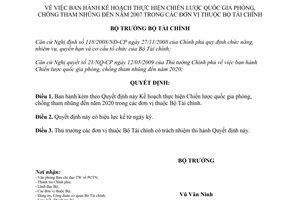 Quyết định 1923/QĐ-BTC Chiến lược quốc gia phòng, chống tham nhũng