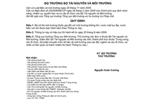 Thông tư 10/2009/TT-BTNMT bộ chỉ thị môi trường quốc gia môi trường không khí, nước mặt lục địa, nước biển ven bờ