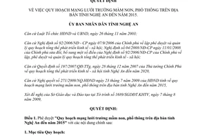 Quyết định 71/2009/QĐ.UBND.VX Quy hoạch mạng lưới trường mầm non phổ thông Nghệ An