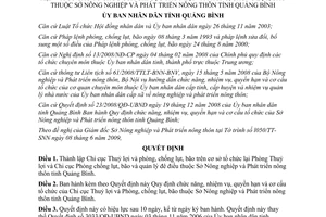 Quyết định 14/2009/QĐ-UBND thành lập Chi cục Thuỷ lợi phòng chống lụt bão Quảng Bình