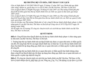 Quyết định 2772/QĐ-BVHTTDL công bố bộ thủ tục hành chính thuộc quản lý Bộ Văn hóa, Thể thao Du lịch