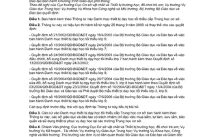 Thông tư 19/2009/TT-BGDĐT Danh mục thiết bị dạy học tối thiểu cấp Trung học cơ sở