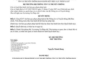 Quyết định 1111/QĐ-BTTTT công bố danh mục văn bản quy phạm pháp luật Bộ Thông tin Truyền thông ban hành hết hiệu lực pháp luật