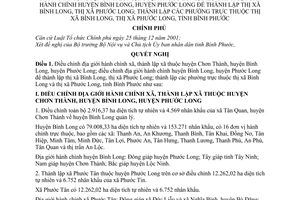 Nghị quyết 35/NQ-CP điều chỉnh địa giới hành chính xã, thành lập xã thuộc huyện Chơn Thành, huyện Bình Long, huyện Phước Long;