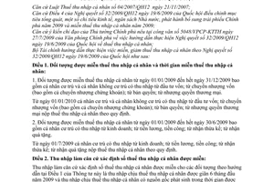 Thông tư 160/2009/TT-BTC hướng dẫn miễn thuế thu nhập cá nhân năm 2009 Nghị quyết 32/2009/QH12