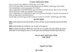 Quyết định 30/2009/QĐ-UBND  Quy chế Bảo vệ môi trường trên địa bàn tỉnh Bình Định