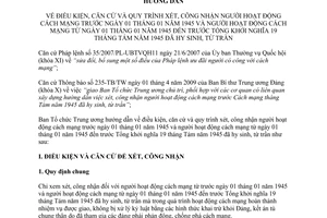 Hướng dẫn 30-HD/BCHTW 2009 Quy trình xét công nhận người hoạt động cách mạng