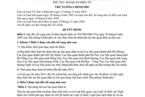 Quyết định 103/2009/QĐ-TTg sửa đổi 149/2005/QĐ-TTg thực hiện thí điểm thủ tục hải quan điện tử