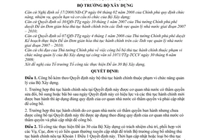 Quyết định 838/QĐ-BXD công bố bộ thủ tục hành chính thuộc quản lý Bộ Xây dựng