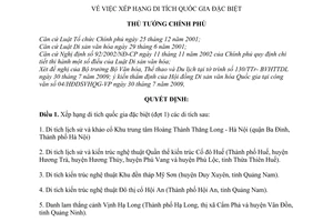 Quyết định 1272/QĐ-TTg xếp hạng di tích Quốc gia đặc biệt