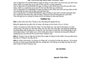 Thông tư 22/2009/TT-BGDĐT mẫu bằng tốt nghiệp đại học