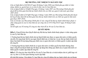 Quyết định 260/QĐ-UBDT công bố Bộ thủ tục hành chính thuộc phạm vi chức năng quản lý Ủy ban Dân tộc