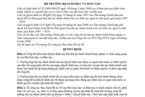 Quyết định 5076/QĐ-BGDĐT công bố Bộ thủ tục hành chính thuộc quản lý Bộ Giáo dục Đào tạo