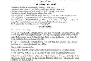 Quyết định 104/2009/QĐ-TTg chức năng nhiệm vụ quyền hạn cơ cấu tổ chức Tổng cục Tiêu chuẩn Đo lường Chất lượng thuộc Bộ Khoa học Công nghệ