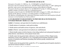 Circular No. 10/2009/TT-BYT of August 14, 2009, guiding the registration of primary medical care and transferal of health insurance-covered medical care lines