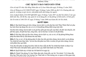 Quyết định 1705/QĐ-UBND Giá tiêm chủng vắc xin dịch vụ tại cơ sở y tế dự phòng Thừa Thiên Huế