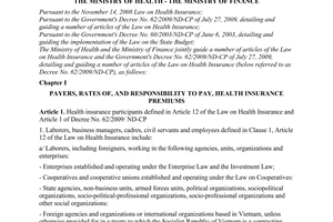 Joint Circular No. 09/2009/TTLT-BYT-BTC of August 14, 2009, providing guidance on health insurance