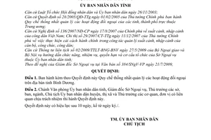 Quyết định 59/2009/QĐ-UBND Quy chế thống nhất quản lý các hoạt động đối ngoại trên địa bàn tỉnh Bình Dương