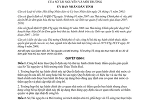 Quyết định1719/QĐ-UBND năm 2009 thủ tục hành chính Sở TN&MT Thừa Thiên Huế