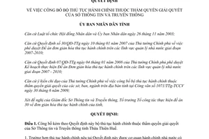 Quyết định 1720/QĐ-UBND 2009 công bố bộ thủ tục hành chính mới Sở Thông tin Truyền thông Thừa Thiên Huế