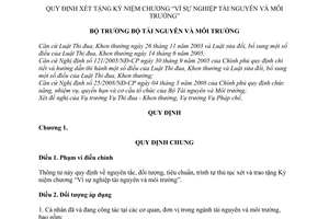Thông tư 12/2009/TT-BTNMT xét tặng kỷ niệm chương Vì sự nghiệp Tài nguyên Môi trường
