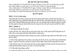 Quyết định 1999/QĐ-BTC  chức năng, nhiệm vụ, quyền hạn cơ cấu tổ chức Văn phòng Bộ Tài chính