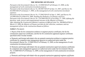 Circular No. 167/2009/TT-BTC of August 19, 2009, providing for the collection, remittance and use management of fees in the construction domain