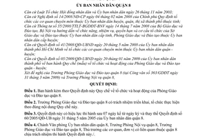 Quyết định 03/2009/QĐ-UBND quy chế tổ chức hoạt động Phòng Giáo dục Đào tạo quận 8