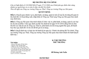 Quyết định 2000/QĐ-BTC chuyển giao nhiệm vụ in, phát hành ấn chỉ thuế