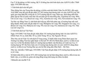 Thông báo 1552/TB-DPMT tình hình dịch cúm A H1N1