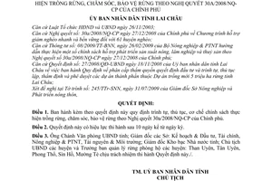 Quyết định 20/2009/QĐ-UBND trồng rừng, chăm sóc, bảo vệ rừng theo Nghị quyết 30a