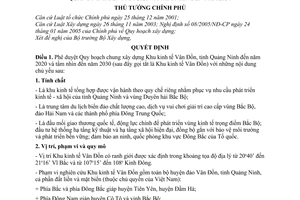 Quyết định 1296/QĐ-TTg phê duyệt quy hoạch chung xây dựng Khu kinh tế Vân Đồn, tỉnh Quảng Ninh đến năm 2020 tầm nhìn đến 2030