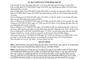 Quyết định 53/2009/QĐ-UBND chế độ thu, nộp, quản lý sử dụng Phí sử dụng Cảng cá tại Cảng Phú Quý tỉnh Bình Thuận