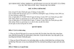 Quyết định 106/2009/QĐ-TTg chức năng, nhiệm vụ, quyền hạn cơ cấu tổ chức Tổng cục dự trữ Nhà nước thuộc Bộ Tài chính