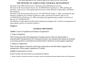 Circular No. 53/2009/TT-BNNPTNT of August 21, 2009, on management of alien aquatic species in Vietnam