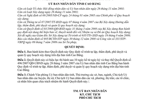 Quyết định 1880/2009/QĐ-UBND trình tự lập, thẩm định, phê duyệt quản lý quy hoạch xây dựng trên địa bàn tỉnh Cao Bằng