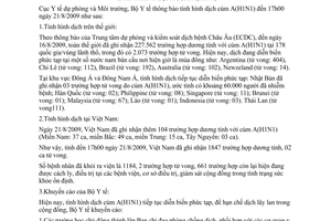 Thông báo 1562/TB-DPMT tình hình dịch cúm A H1N1