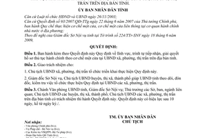 Quyết định 26/2009/QĐ-UBND lĩnh vực, trình tự tiếp nhận, giải quyết hồ sơ thủ tục hành chính theo cơ chế một cửa