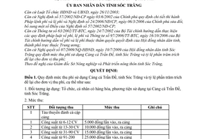 Quyết định 30/2009/QĐ-UBND mức thu phí sử dụng Cảng cá Trần Đề,
