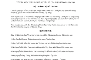 Quyết định 874/QĐ-BXD năm 2009 kiện toàn Ban Vì sự tiến bộ của phụ nữ