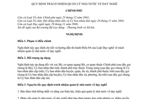 Nghị định 70/2009/NĐ-CP trách nhiệm quản lý nhà nước về dạy nghề